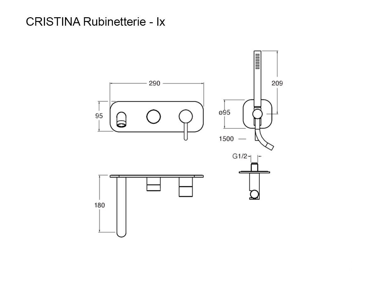 CRISTINA Rubinetterie Ix Stainless Steel Wall Mounted Bathtub Mixer