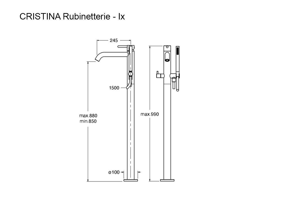 CRISTINA Rubinetterie Ix Stainless Steel Floor Standing Bathtub Mixer