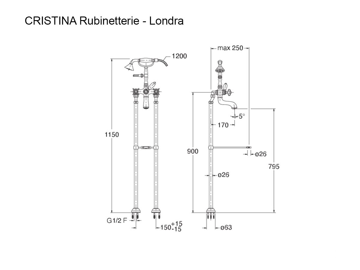 CRISTINA Rubinetterie Londra Floor Standing Bathtub Mixer