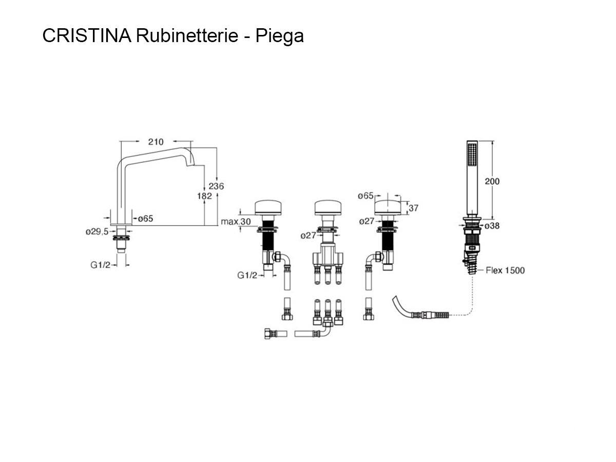 CRISTINA Rubinetterie Piega Stainless Steel Deck Mounted Bathtub Mixer