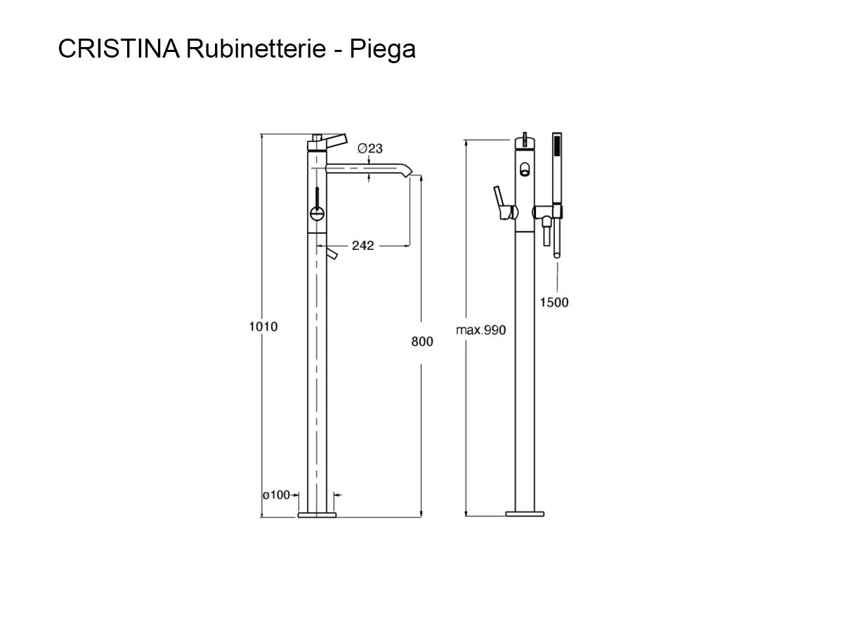 CRISTINA Rubinetterie Piega Stainless Steel Floor Standing Bathtub Mixer