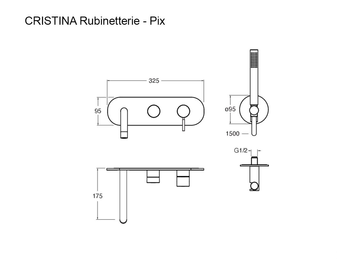 CRISTINA Rubinetterie Pix Stainless Steel Wall Mounted Bathtub Mixer