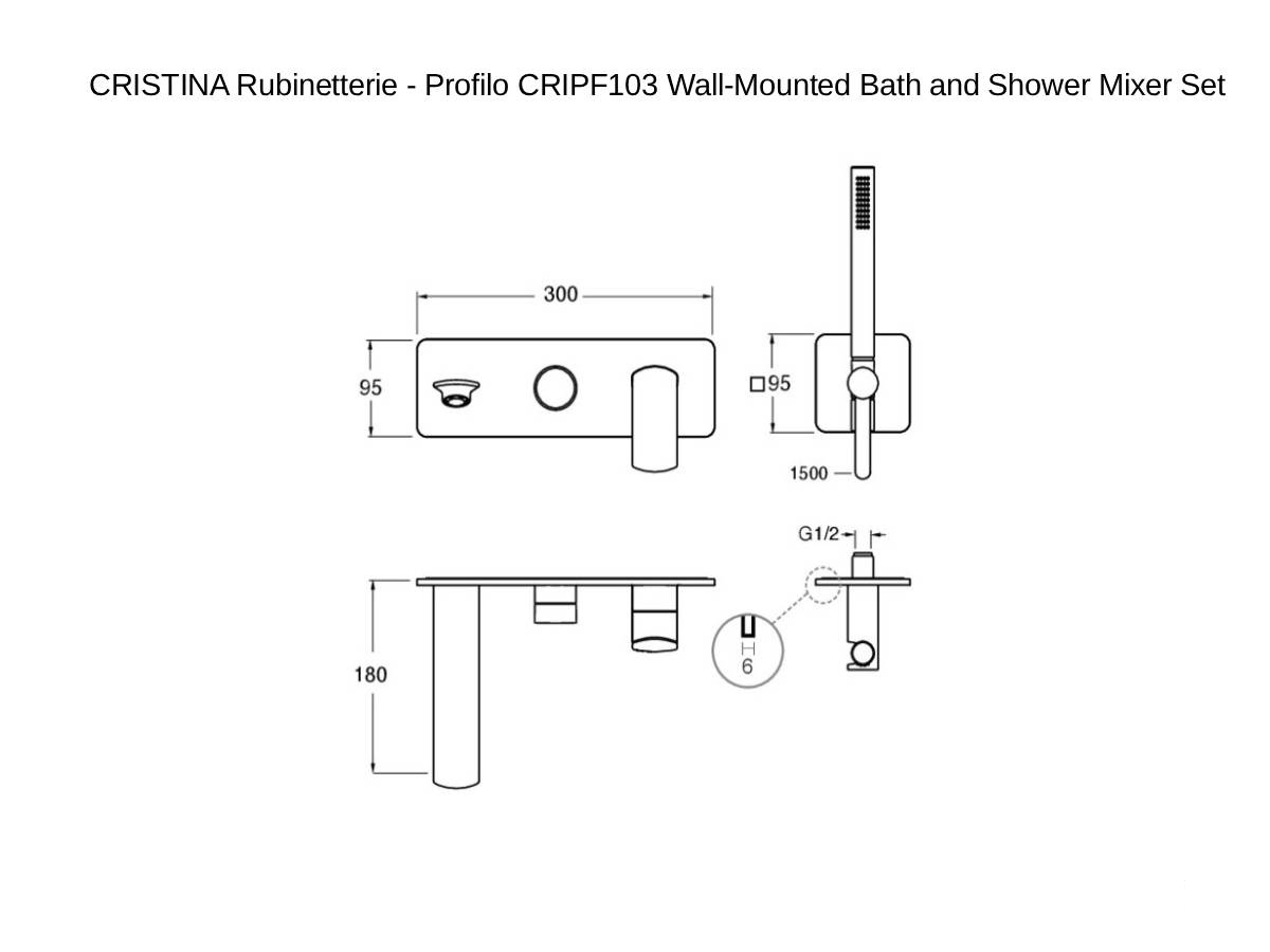 CRISTINA Rubinetterie Profilo Cripf103 Wall Mounted Bath And Shower Mixer Set