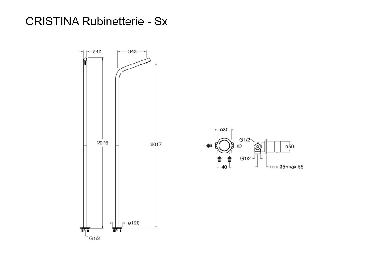 CRISTINA Rubinetterie Sx Stainless Steel Floor Standing Shower Column