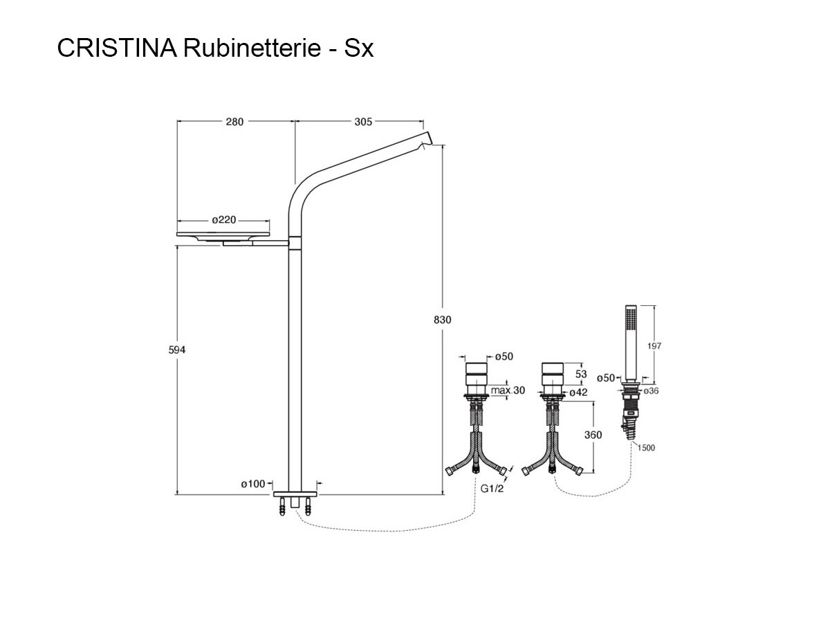 CRISTINA Rubinetterie Sx Stainless Steel Deck Mounted Bathtub