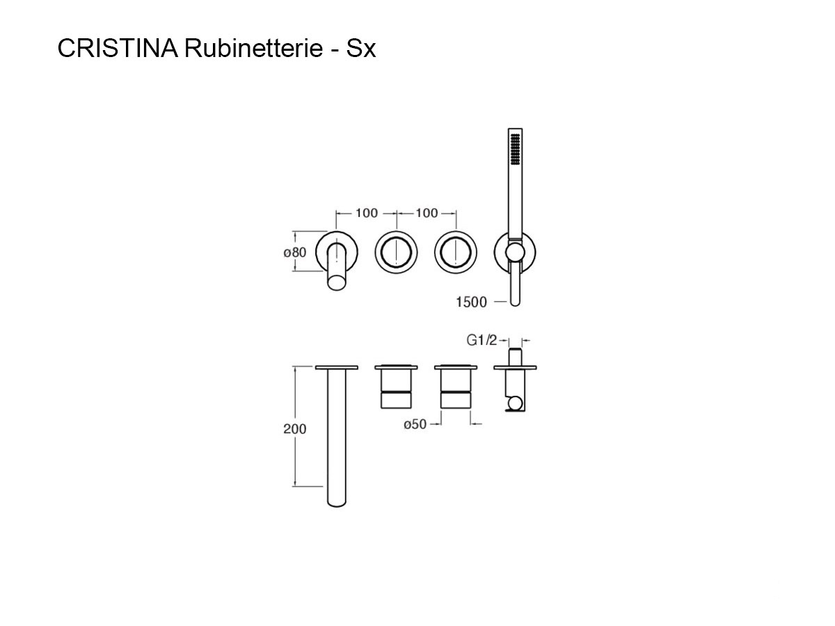CRISTINA Rubinetterie Sx Stainless Steel Wall Mounted Bathtub Mixer