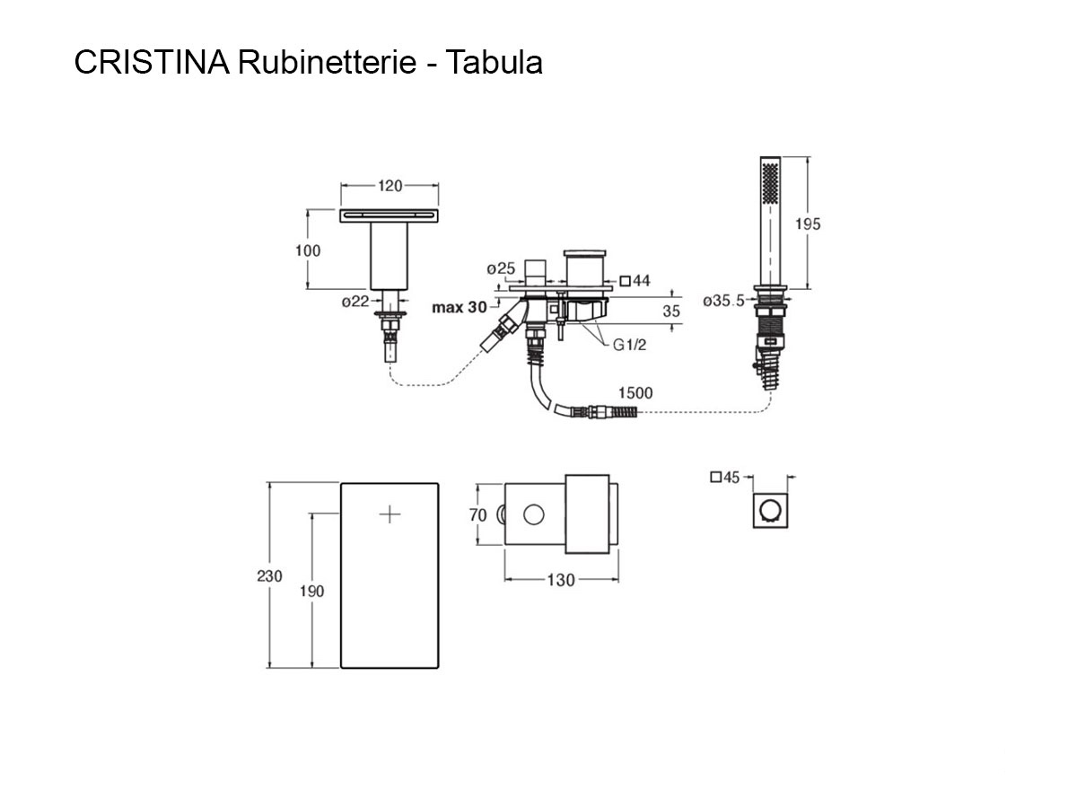 CRISTINA Rubinetterie Tabula Deck Mounted Bathtub Mixer