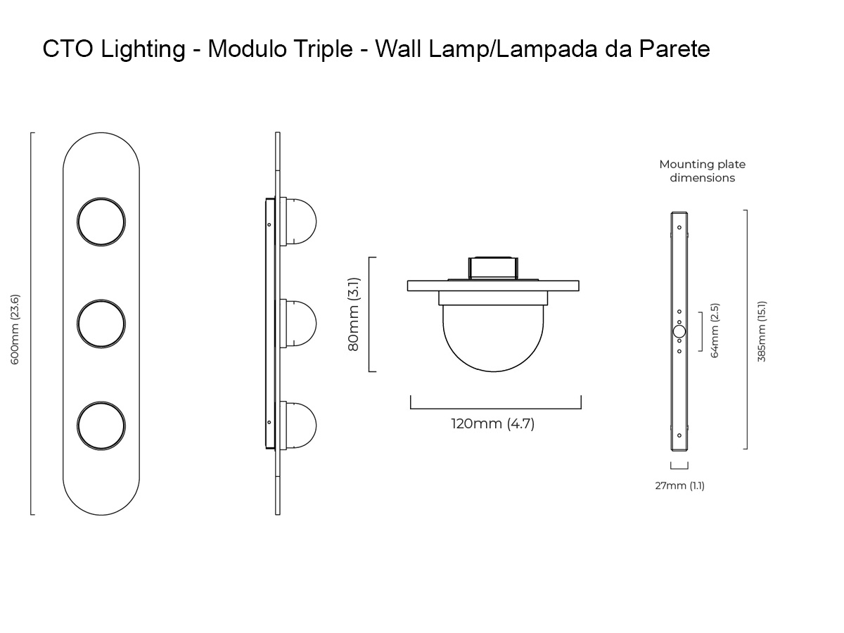 CTO Lighting Modulo Triple Wall Lamp