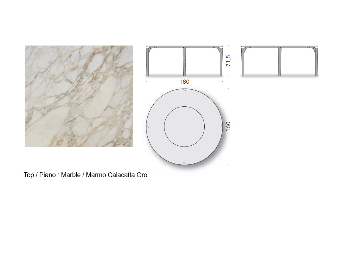 De Padova Tavolo 95 Round Table With Lazy Susan Tray Calacatta Oro Marble