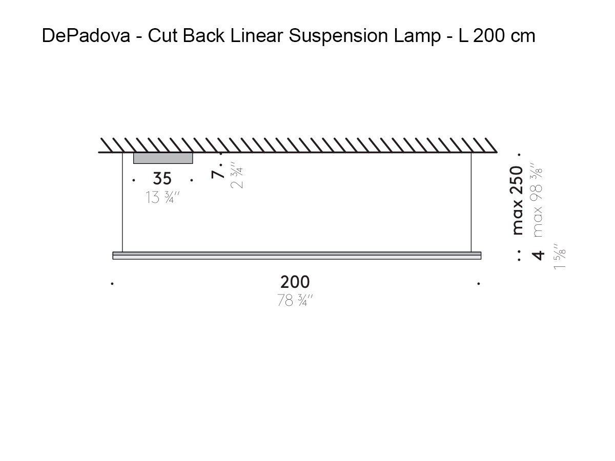 De Padova Cut Back Linear Suspension Lamp L 200 Cm