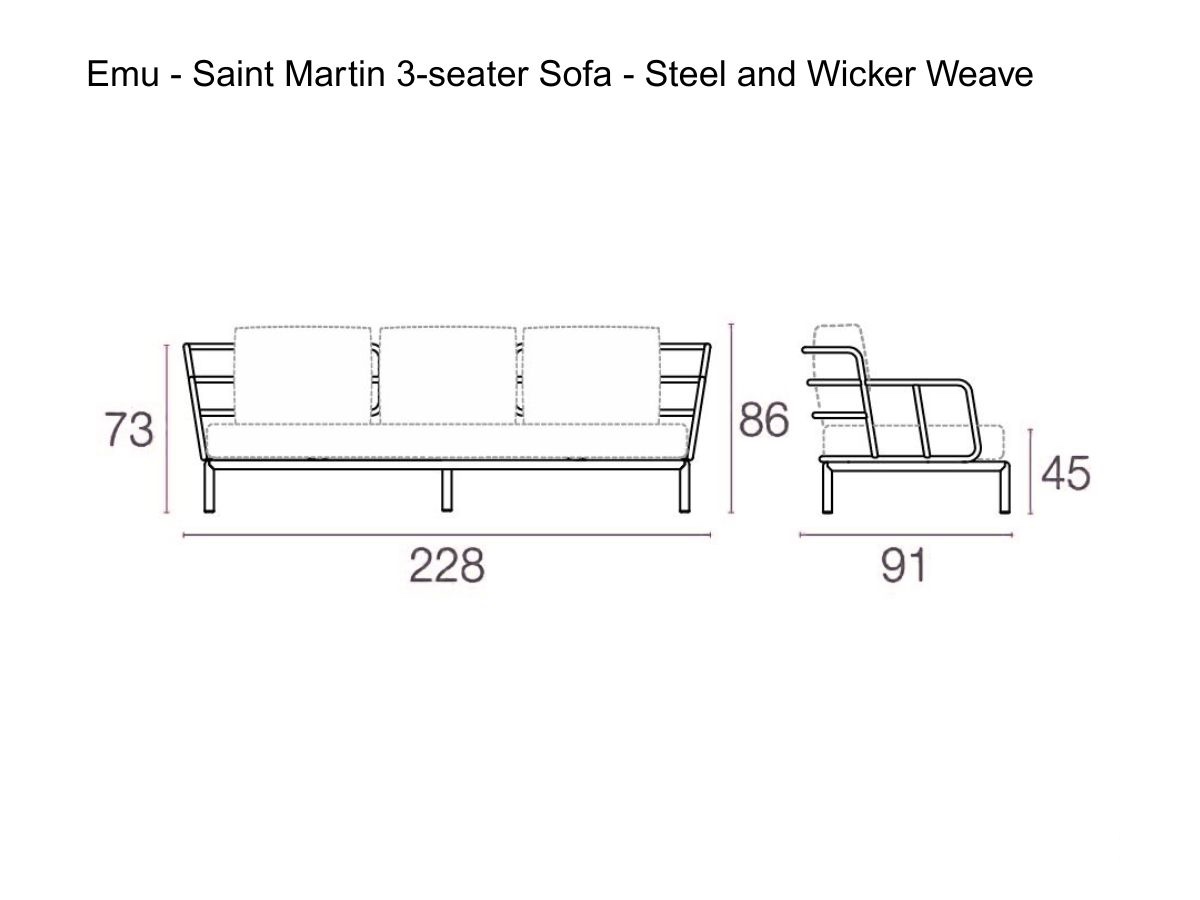 Emu Saint Martin 3 Seater Sofa Steel And Wicker Weave