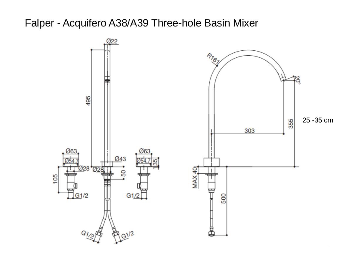 Falper Acquifero A38 Three Hole Basin Mixer