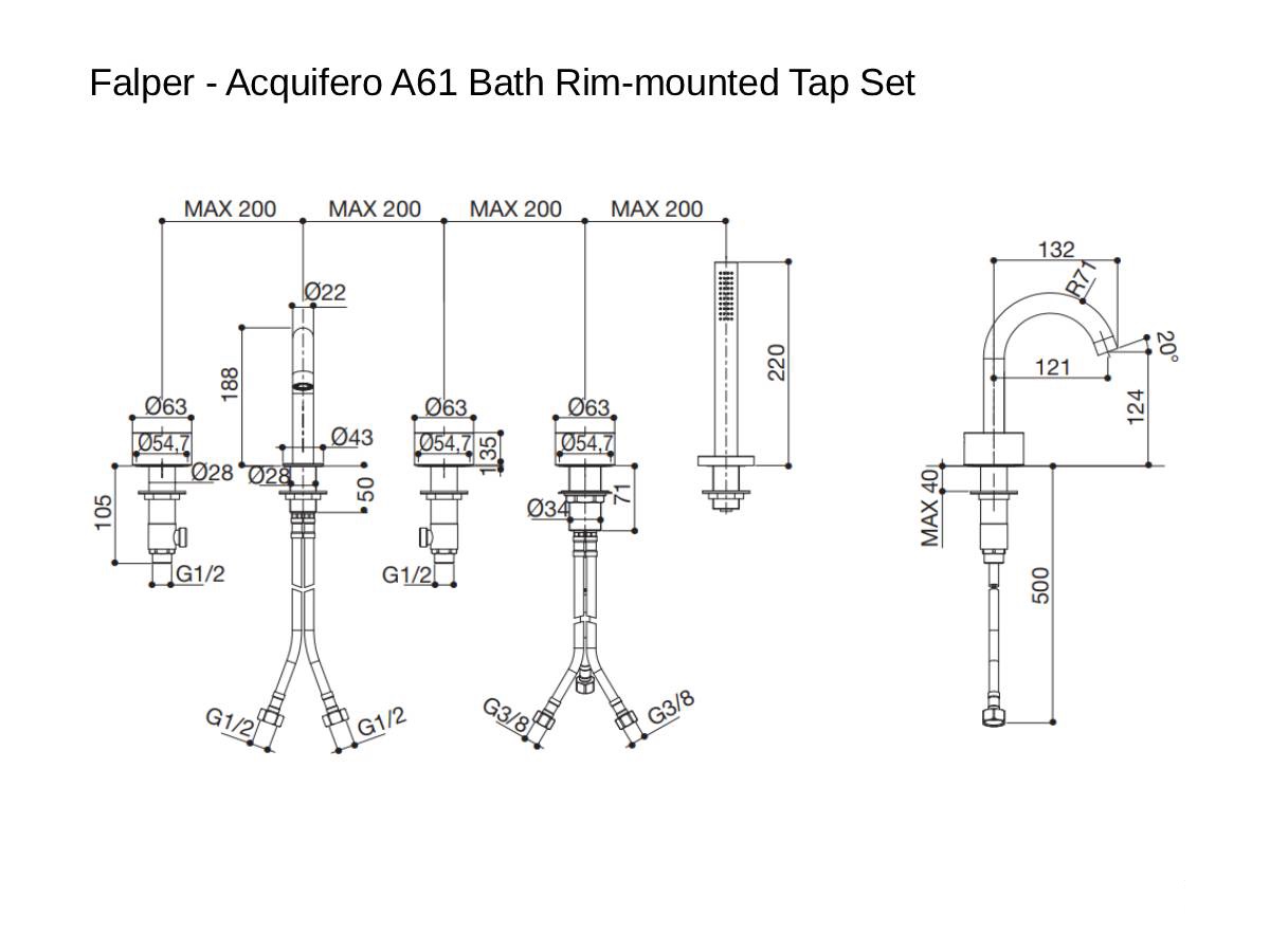 Falper Acquifero A61 Bath Rim Mounted Tap Set