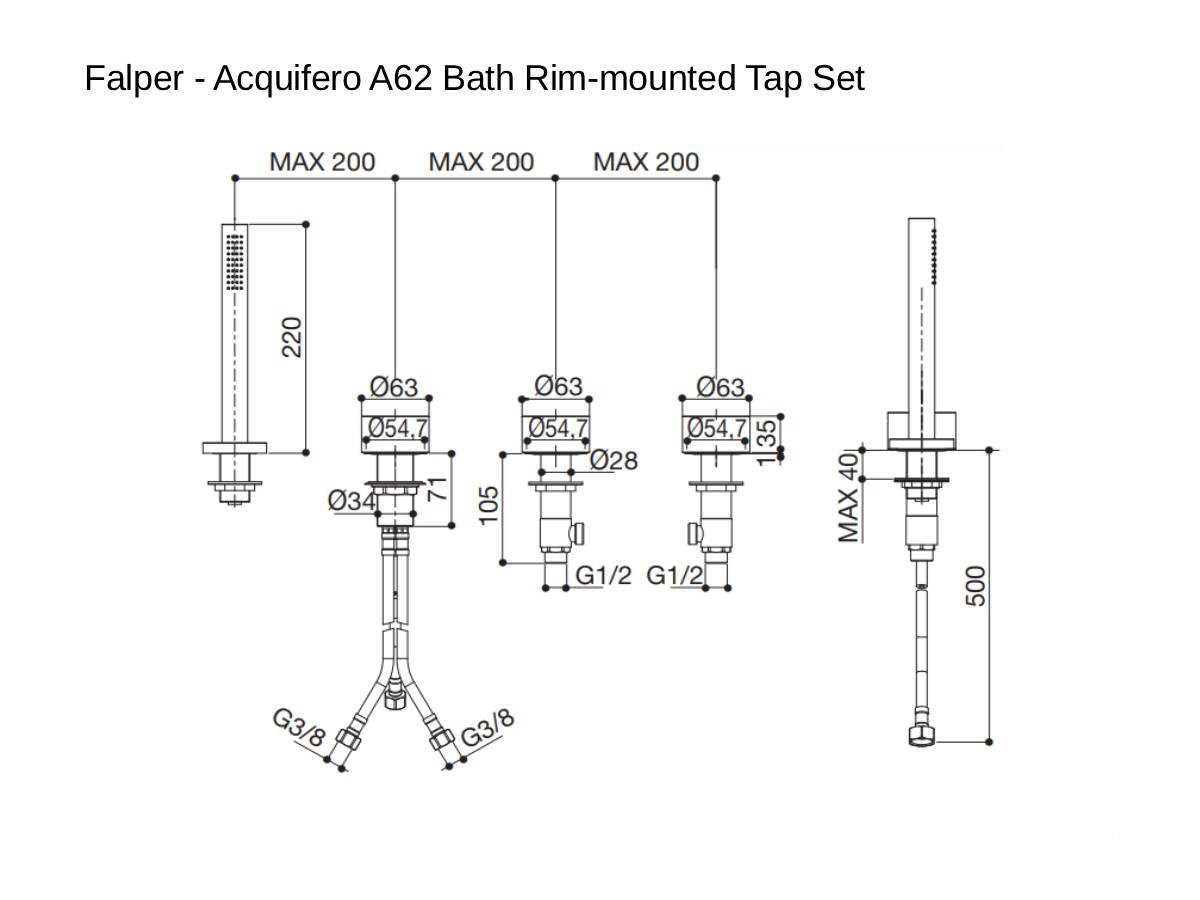 Falper Acquifero A62 Bath Rim Mounted Tap Set
