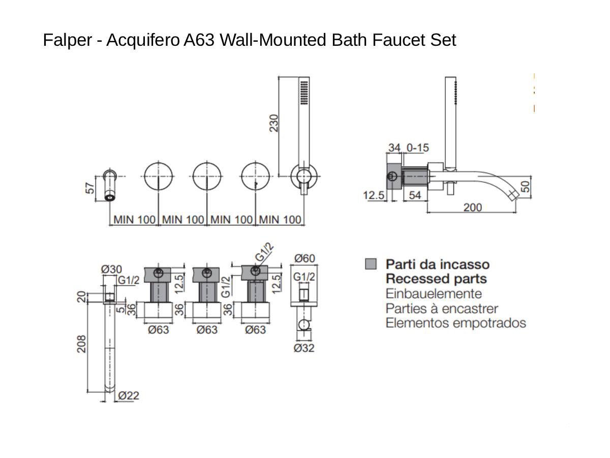 Falper Acquifero A63 Wall Mounted Bath Faucet Set