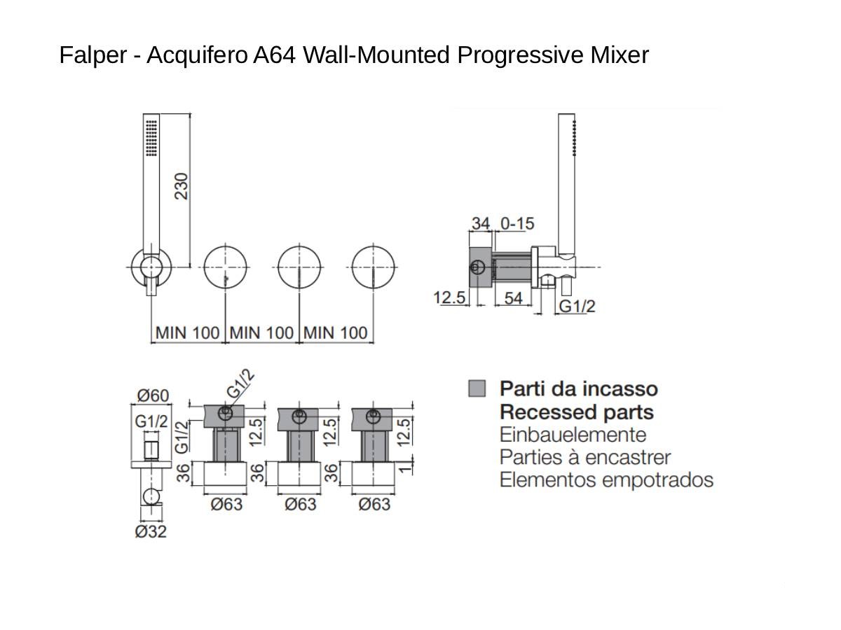 Falper Acquifero A64 Wall Mounted Progressive Mixer With Hand Shower