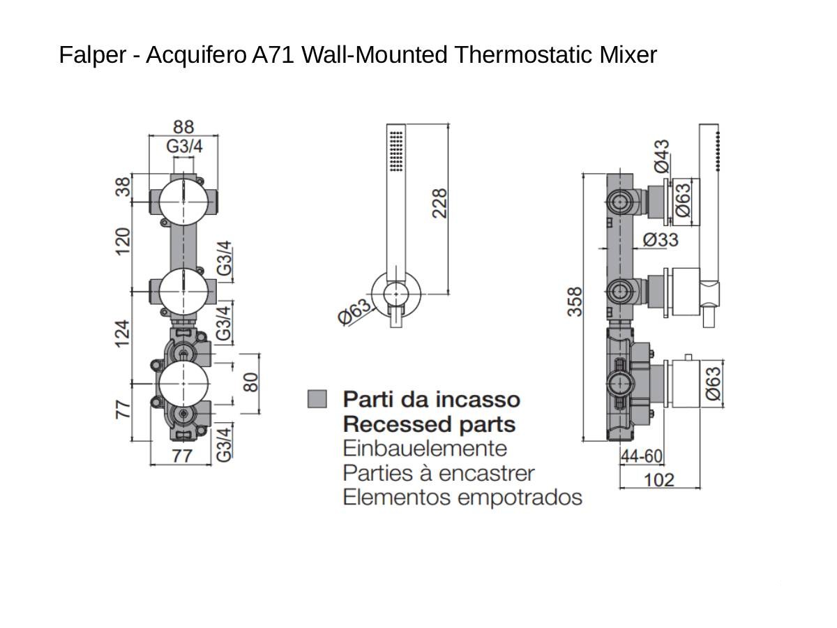 Falper Acquifero A71 Wall Mounted Thermostatic Mixer With Hand Shower