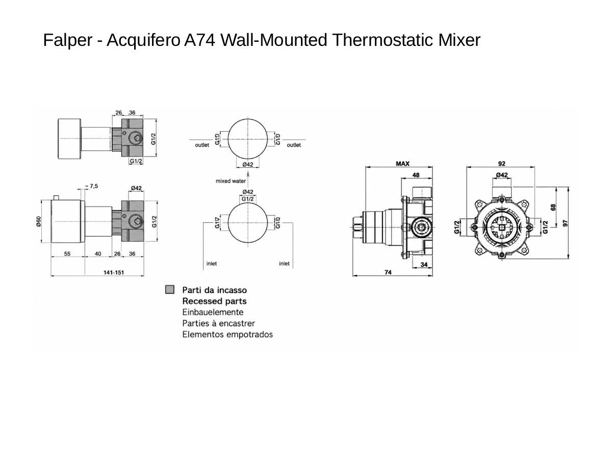 Falper Acquifero A74 Wall Mounted Thermostatic Mixer With Diverter