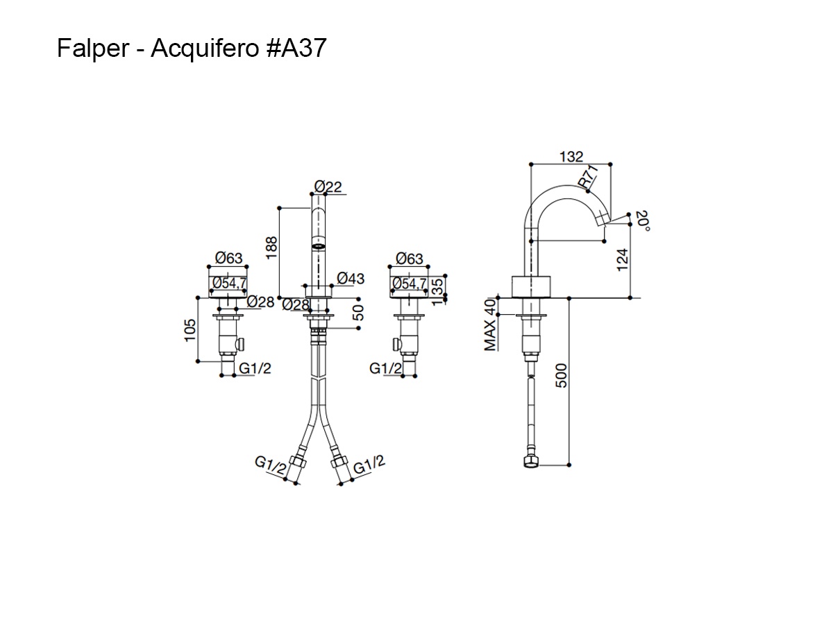 Falper Acquifero Tap Fittings For Countertop Basin