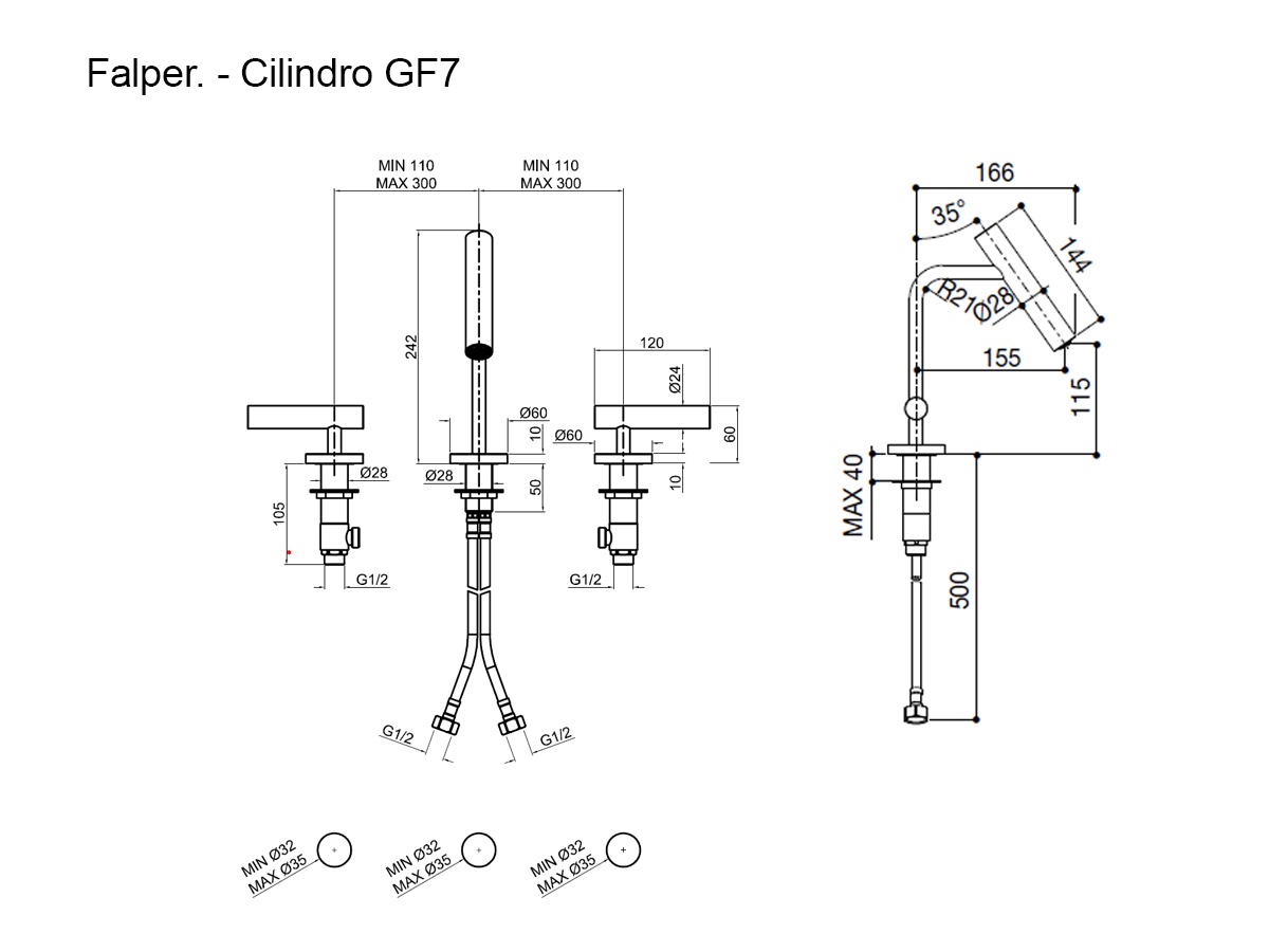 Falper Cilindro Gf7 Tap Fittings For Countertop Basin