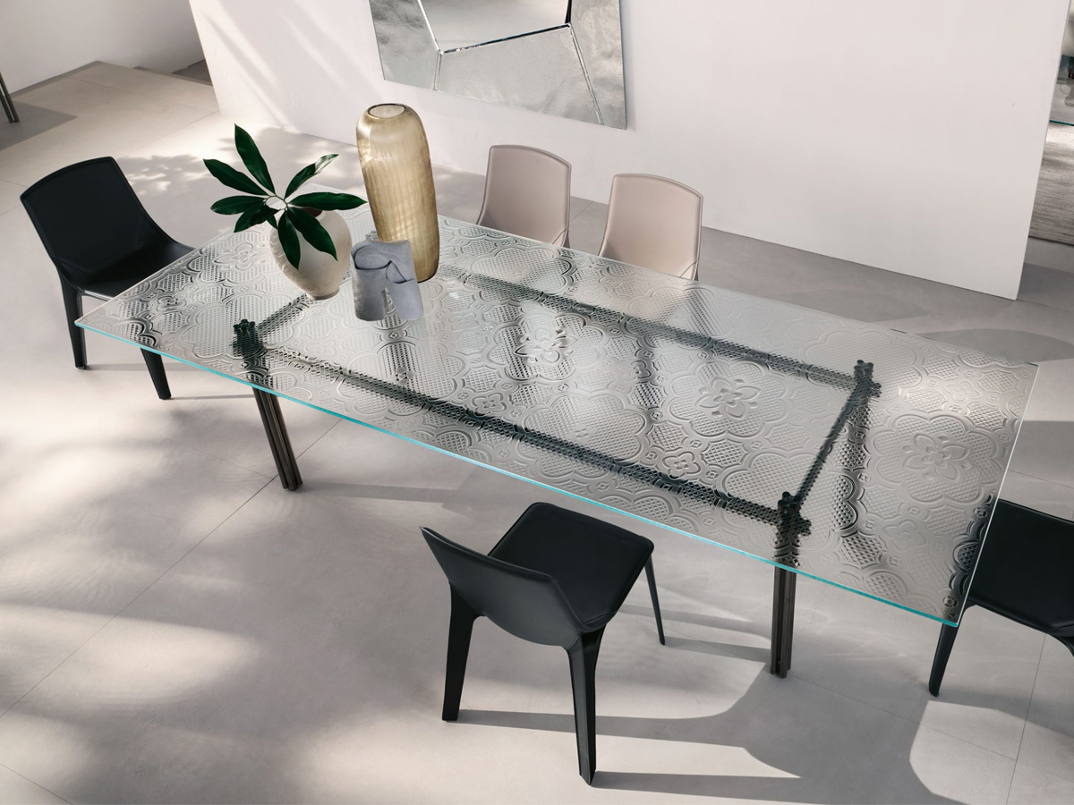 FIAM Cristaline Table L 240 Cm Fused Glass Extralight Black Glossy Nickel