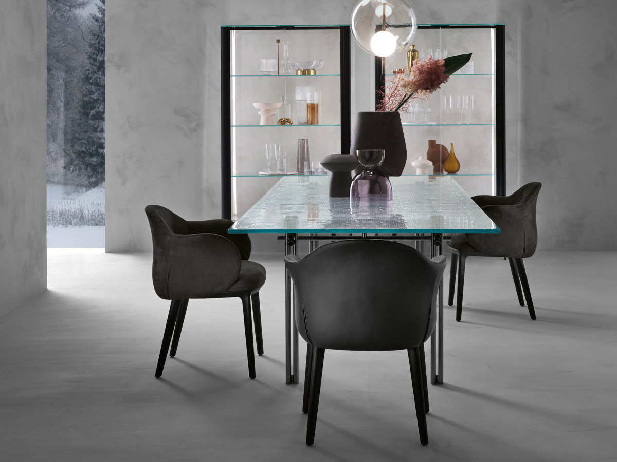 FIAM Cristaline Table L 240 Cm Fused Glass Extralight Black Glossy Nickel