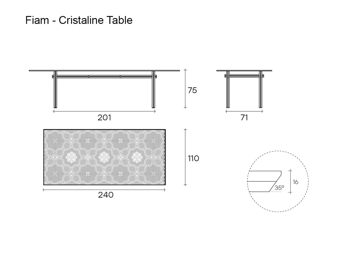 FIAM Cristaline Table L 240 Cm Fused Glass Extralight Black Glossy Nickel