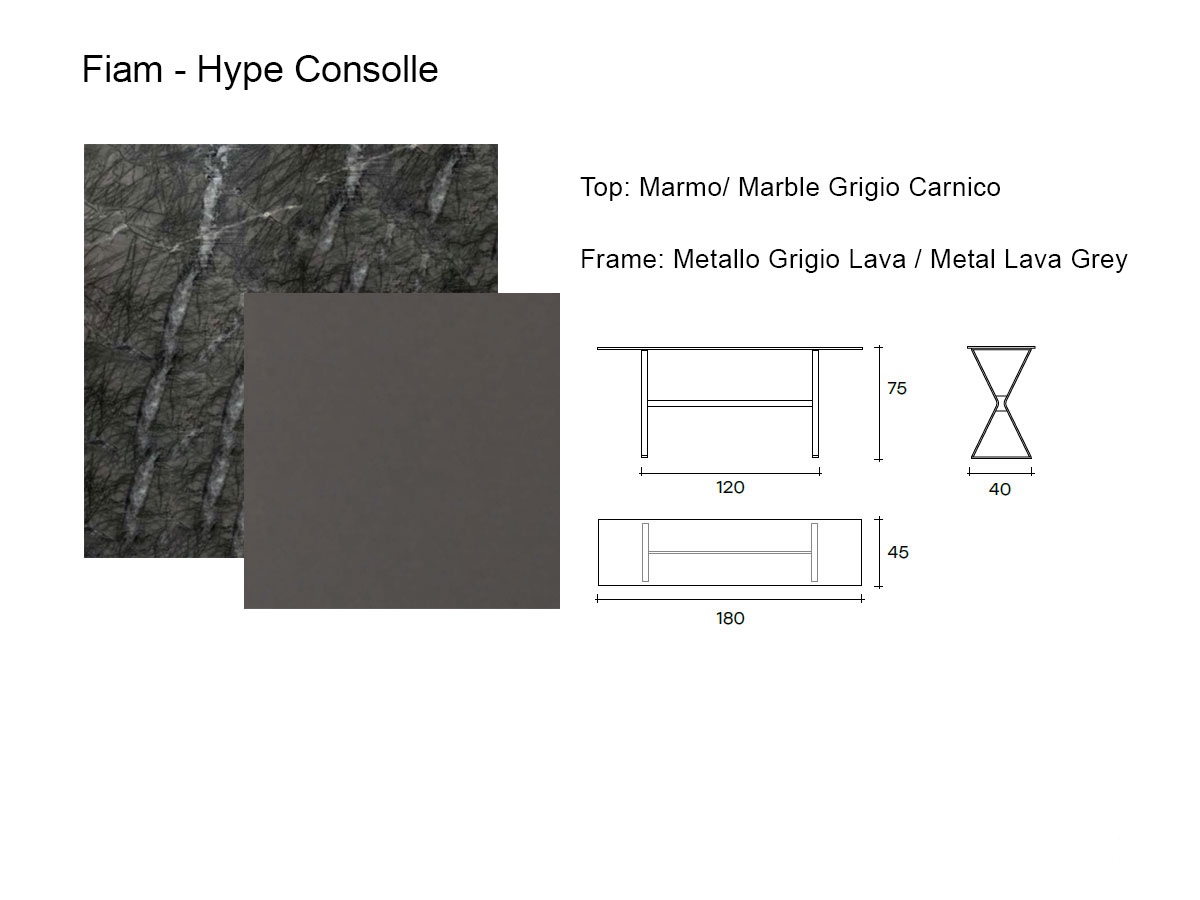 FIAM Hype Console Table L 180 Cm Carnico Grey