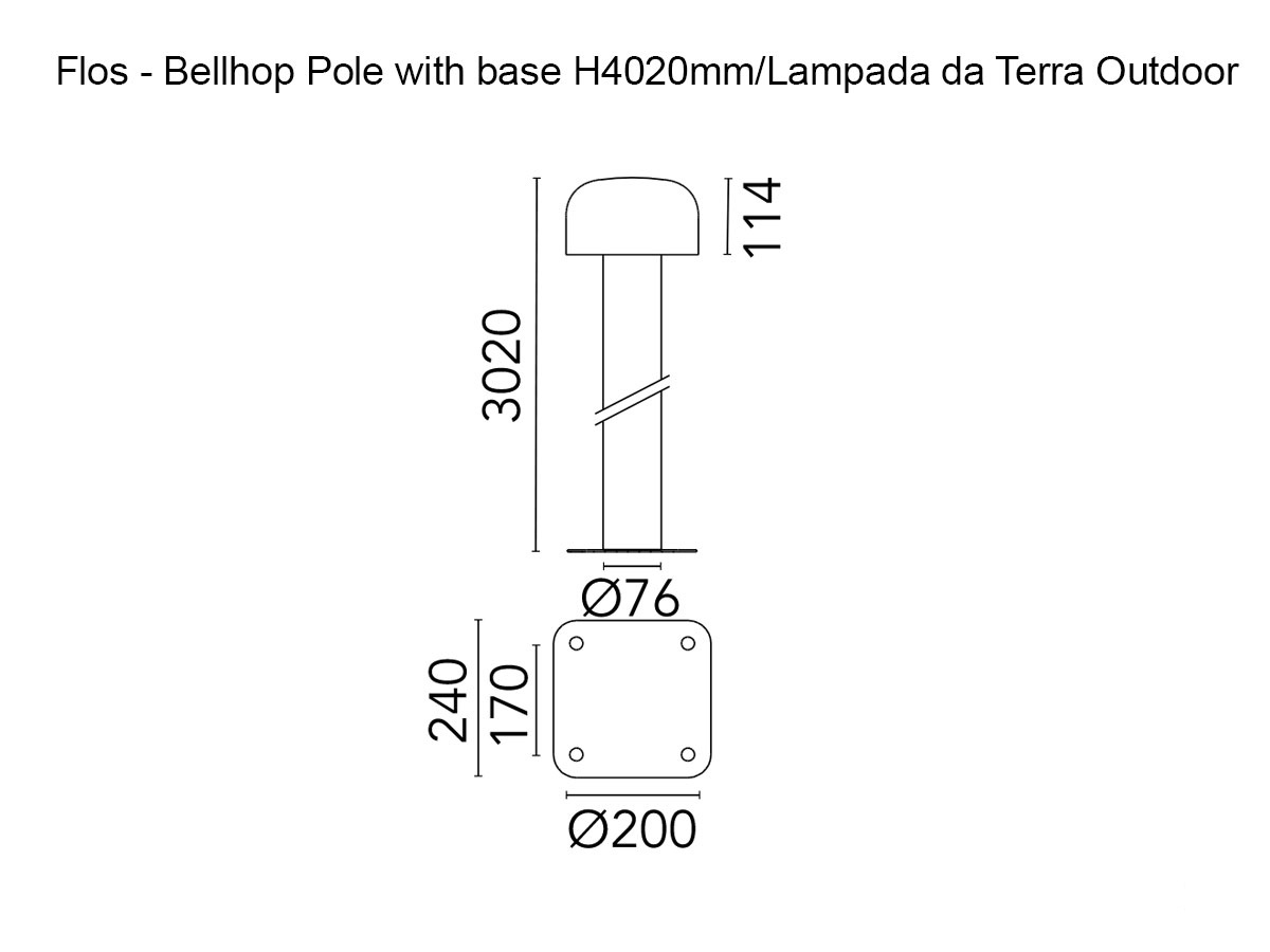 Flos Bellhop Pole With Base H 4020 Non Dimmable Floor Lamp Outdoor