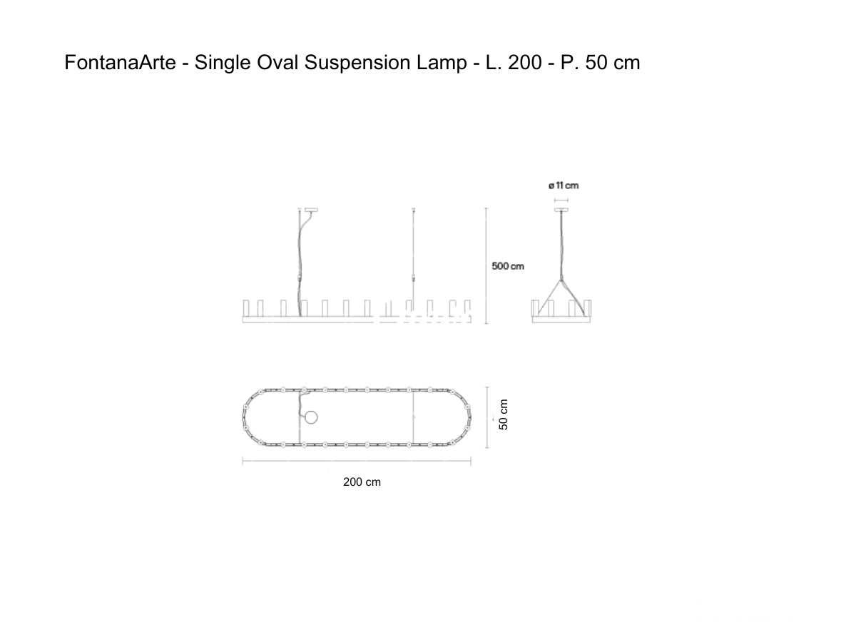 FontanaArte Single Oval Suspension Lamp L 200 P 50 Cm