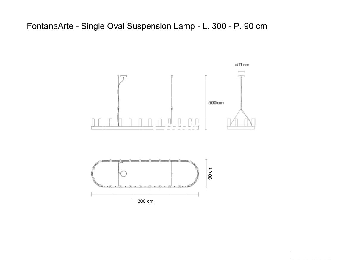 FontanaArte Single Oval Suspension Lamp L 300 P 90 Cm