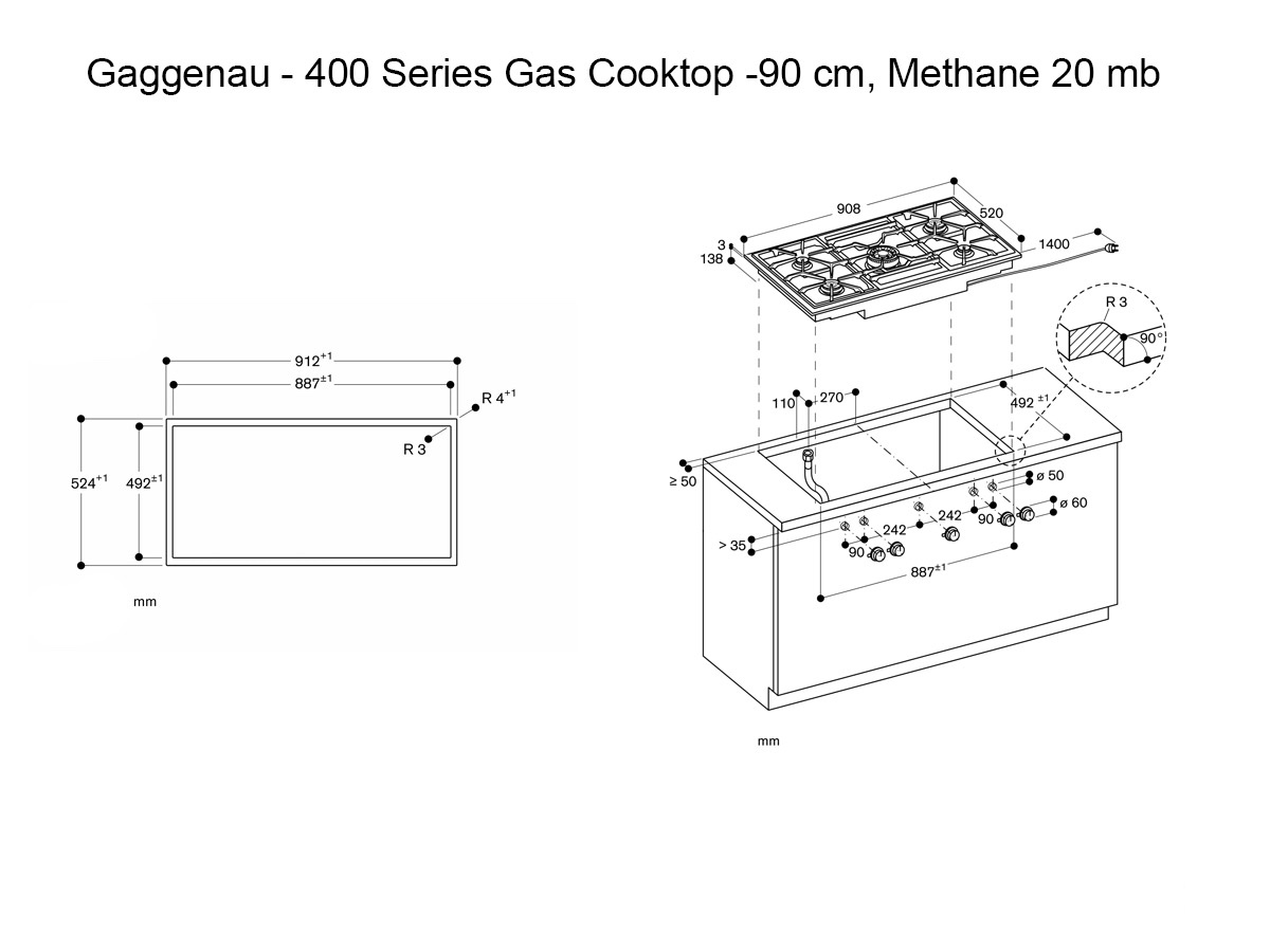 Gaggenau 400 Series Gas Cooktop 90 Cm Methane 20 Mb