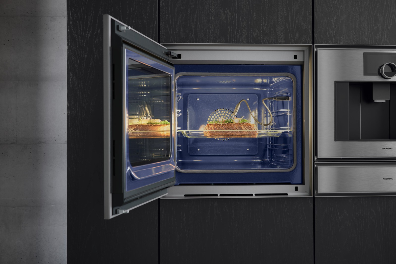 Gaggenau Gs451120 Combi Oven 60 X 45 Cm Left Hinged Door Stainless Steel Behind Smoked Glass