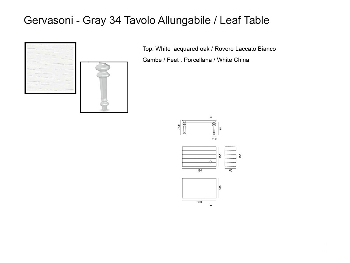 Gervasoni Gray 34 Cr Table Extendable Top Lacquered White Oak Feet White China