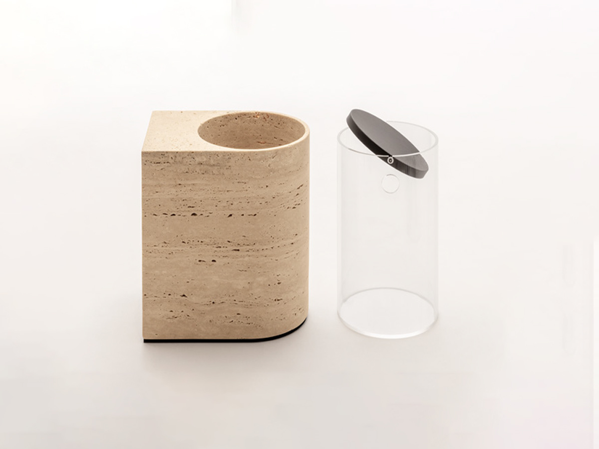 Giobagnara Nobble Marble Waste Bin Classic Travertine