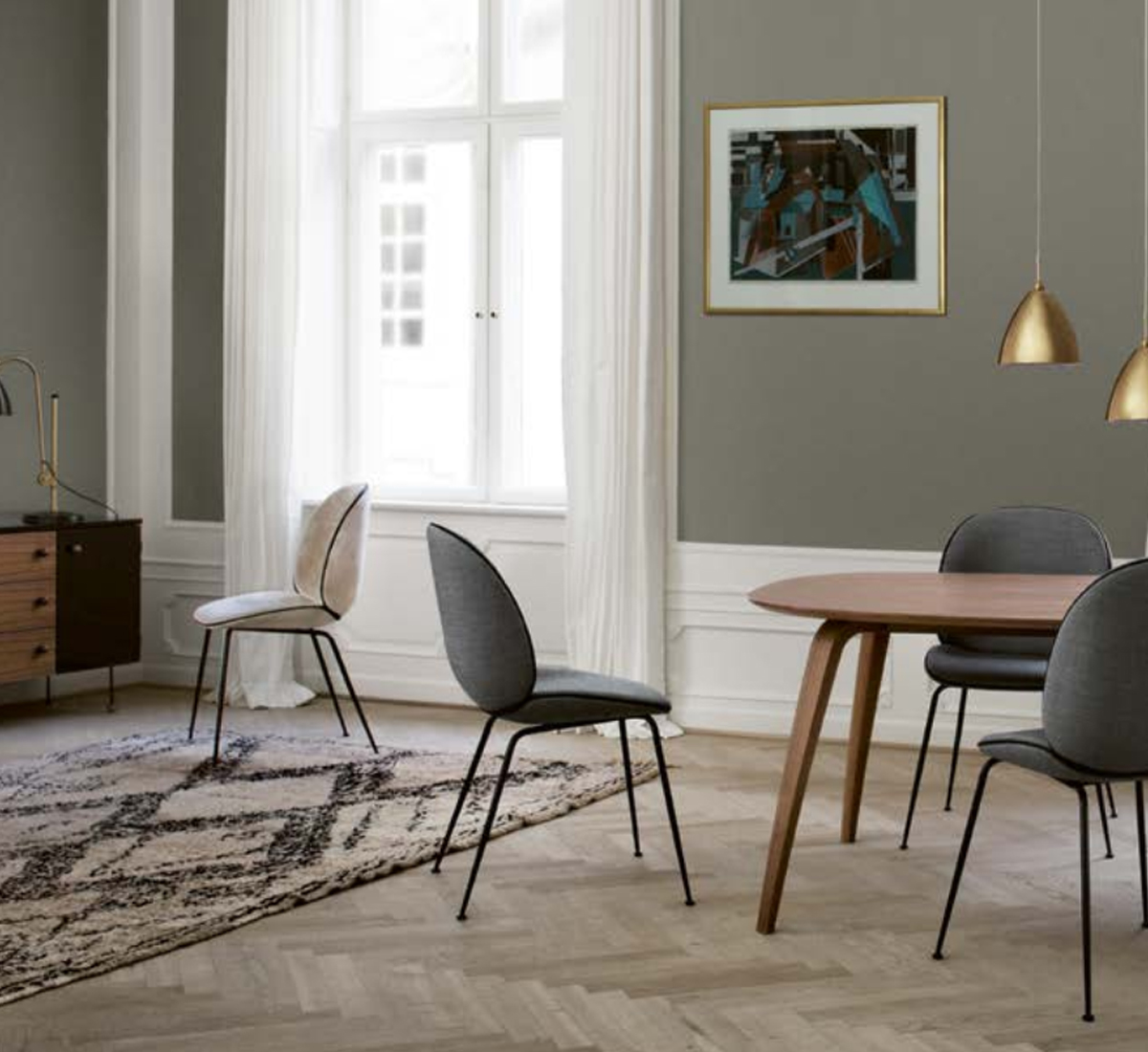 Gubi Beetle Dining Chair Fully Upholstered Conic Base