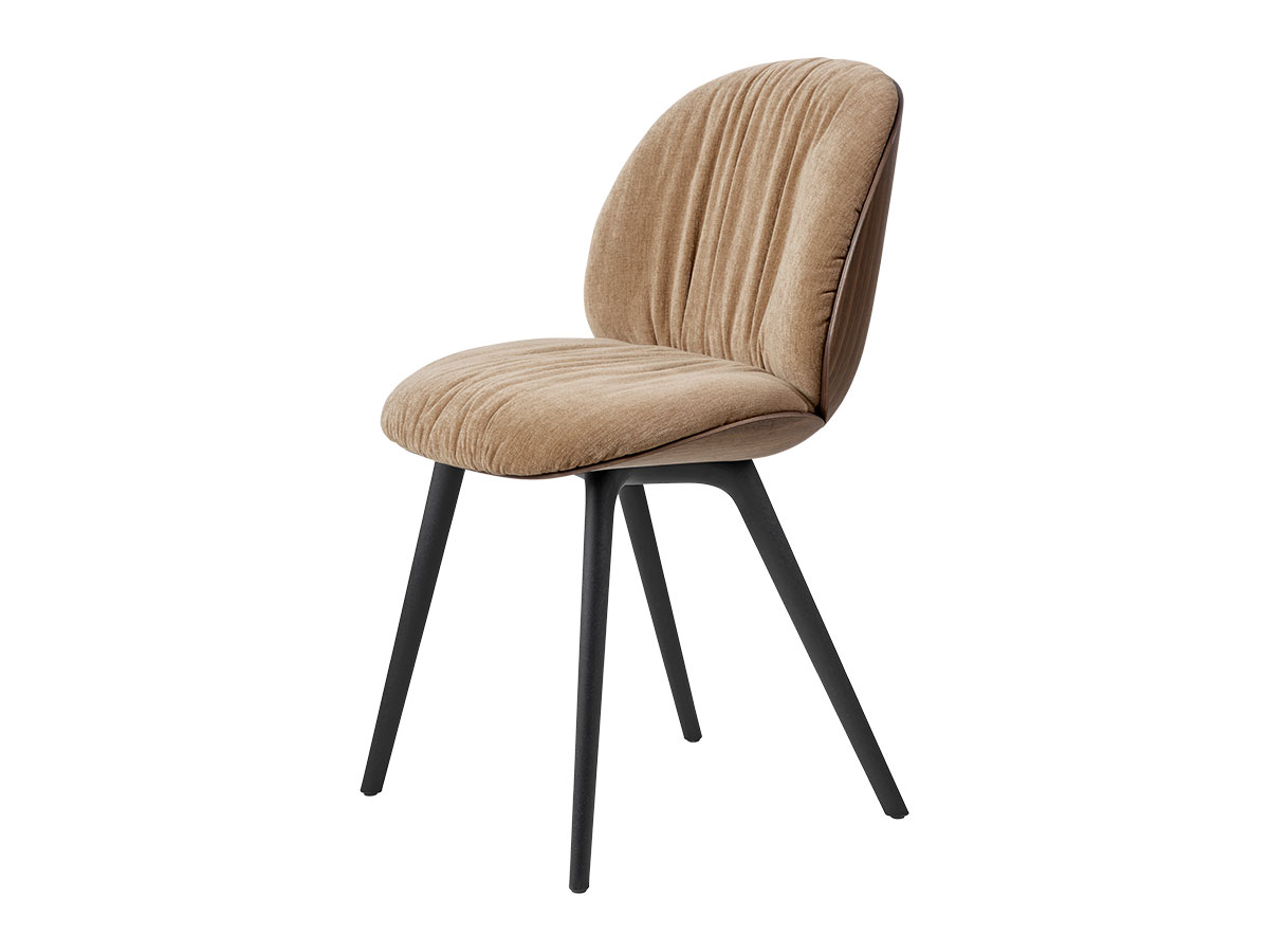 Gubi Beetle Dining Chair Front Upholstered Black Plastic Base Veneer Shell