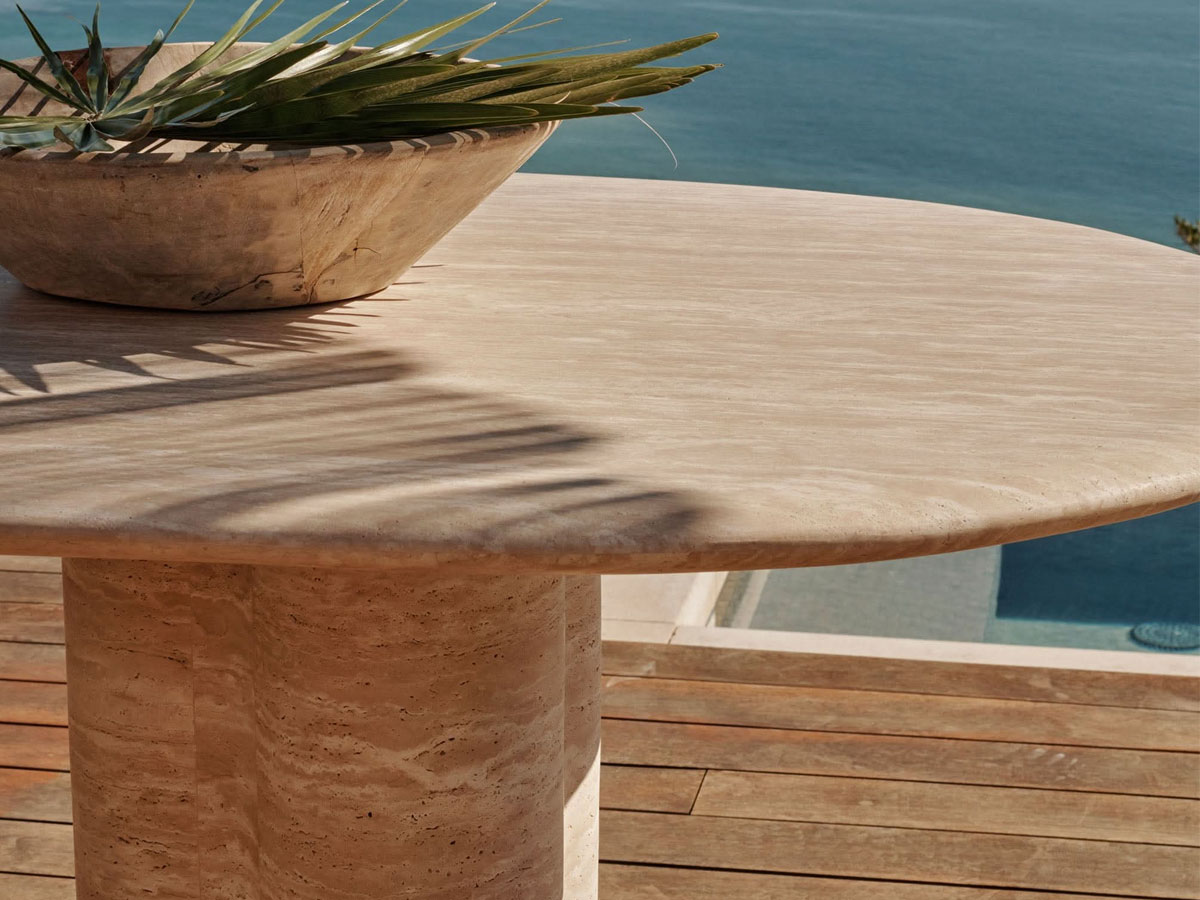 Harbour Porto Pill 108 Dining Table Natural Travertine