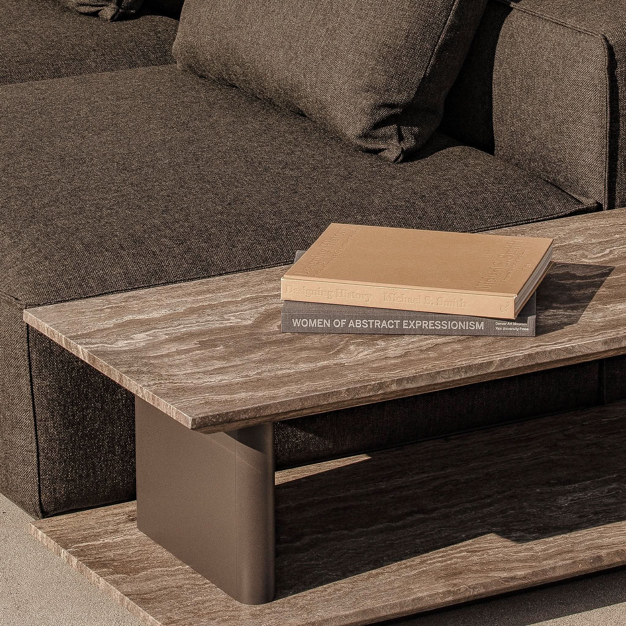 Harbour Santorini Stone Rectangle Side Table Asteroid Travertine Dark Grey