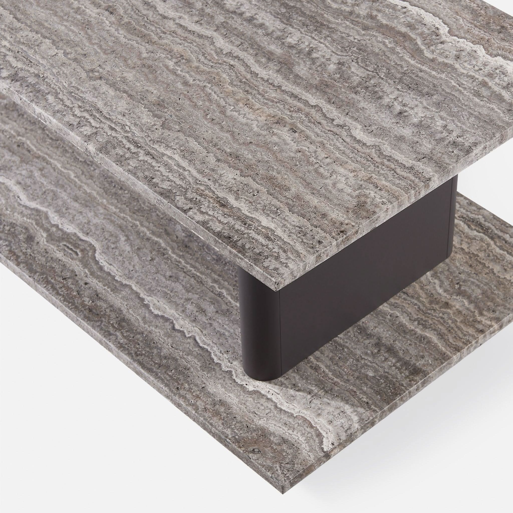 Harbour Santorini Stone Rectangle Side Table Asteroid Travertine Dark Grey