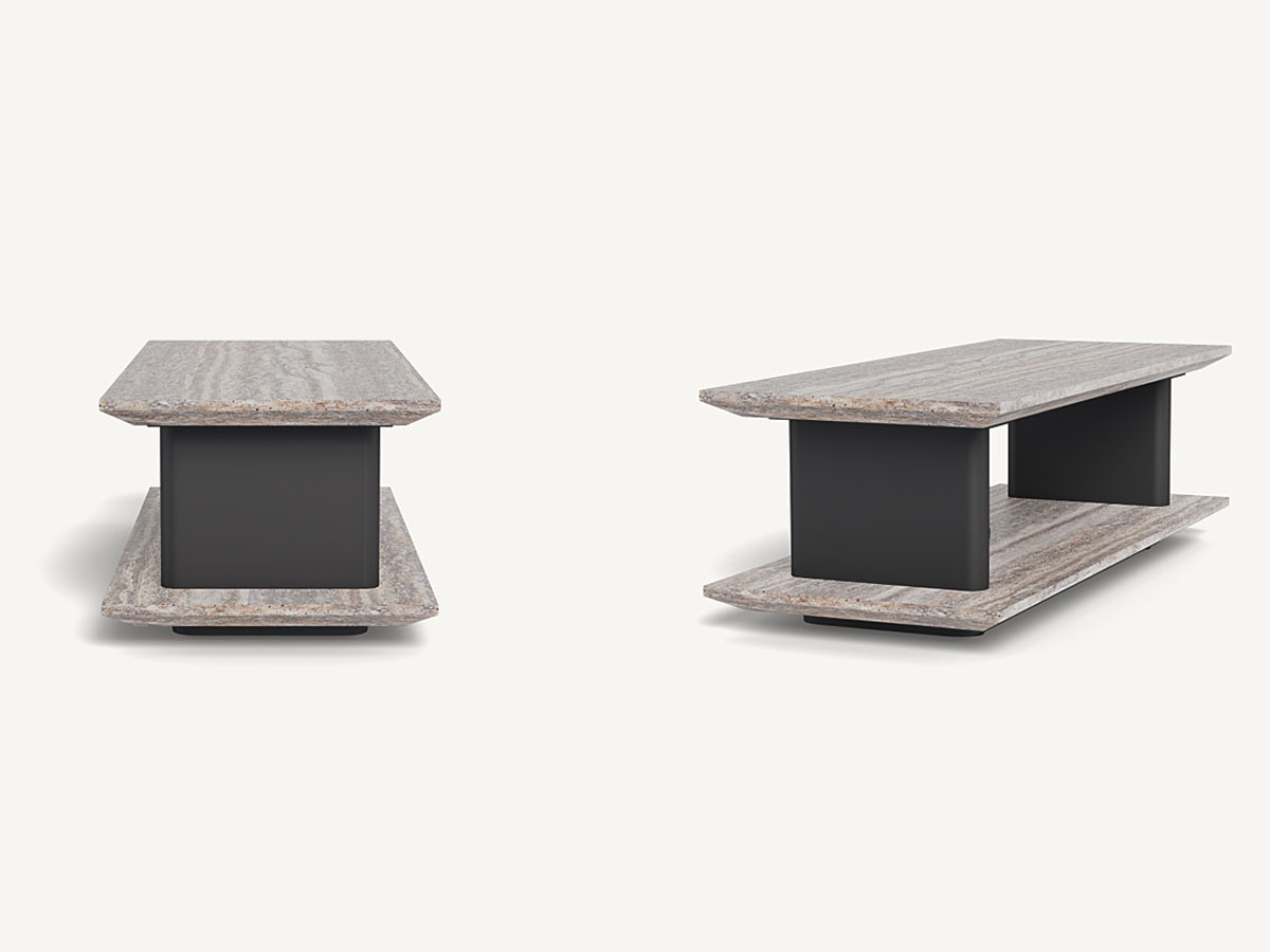 Harbour Santorini Stone Rectangle Side Table Asteroid Travertine Dark Grey