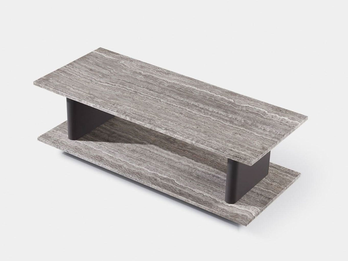 Harbour Santorini Stone Rectangle Side Table Asteroid Travertine Dark Grey