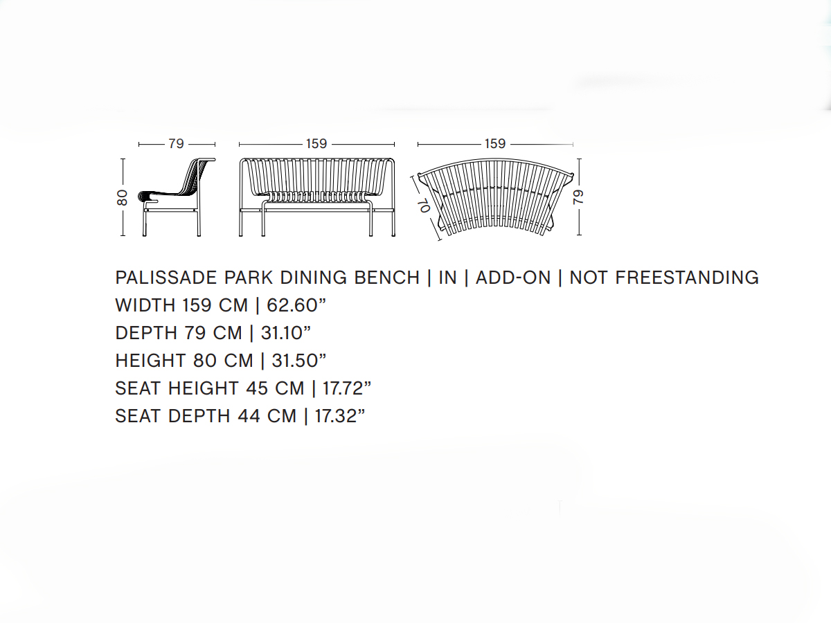 Hay Palissade Park Dining Bench In Add