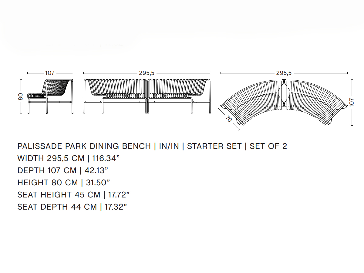 Hay Palissade Park Dining Bench In Starter Set