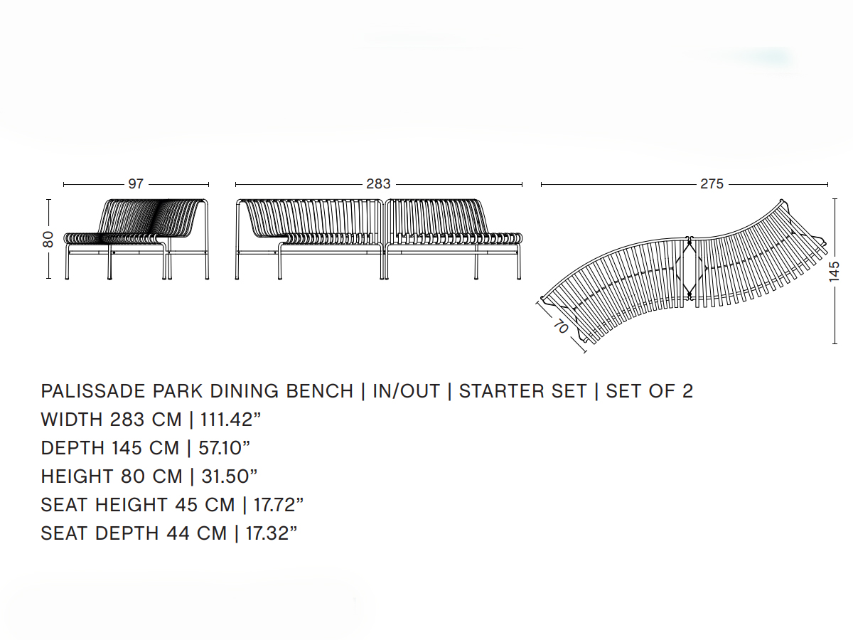 Hay Palissade Park Dining Bench In Out Starter Set