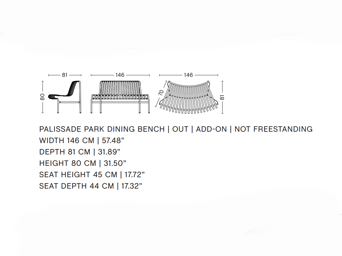 Hay Palissade Park Dining Bench Out Add