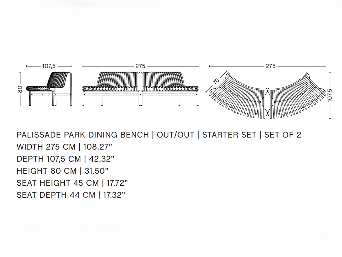 Hay Palissade Park Dinning Bench Out Out Starter Set