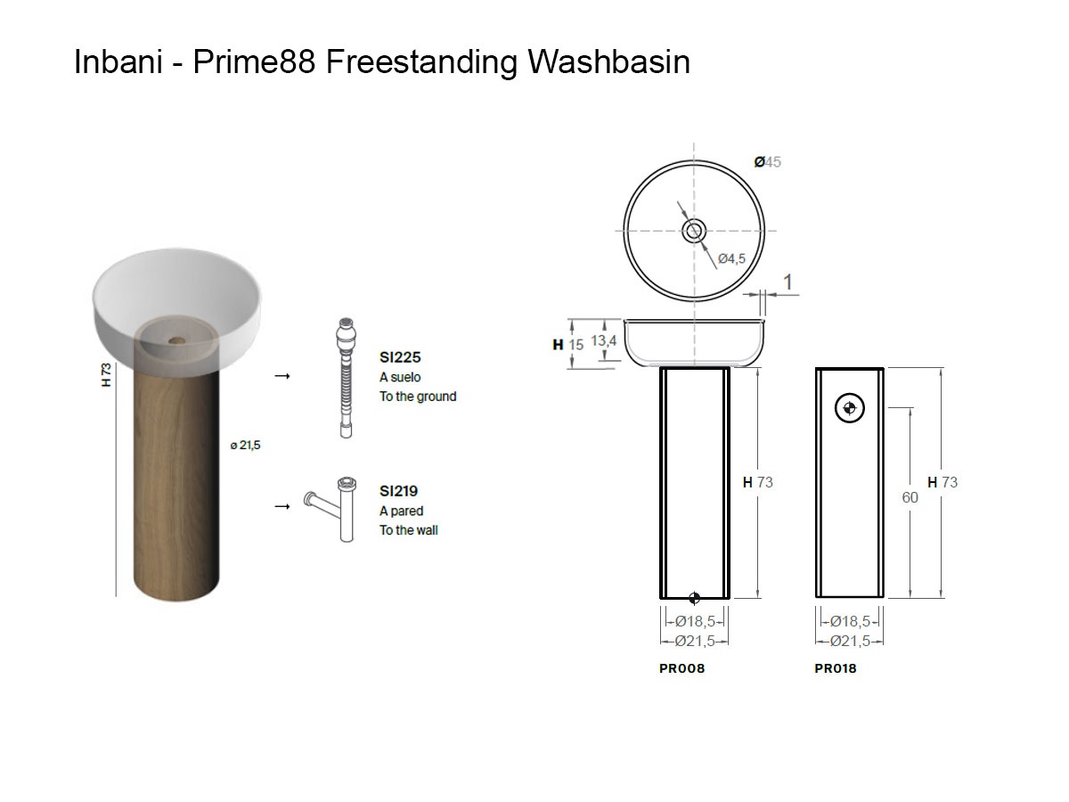 Inbani Prime88 Freestanding Washbasin Wooden Base