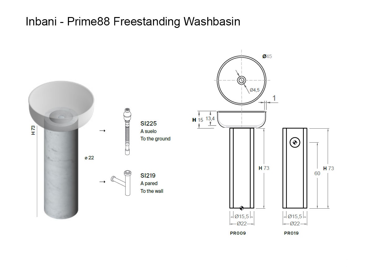 Inbani Prime88 Freestanding Washbasin Marble Base