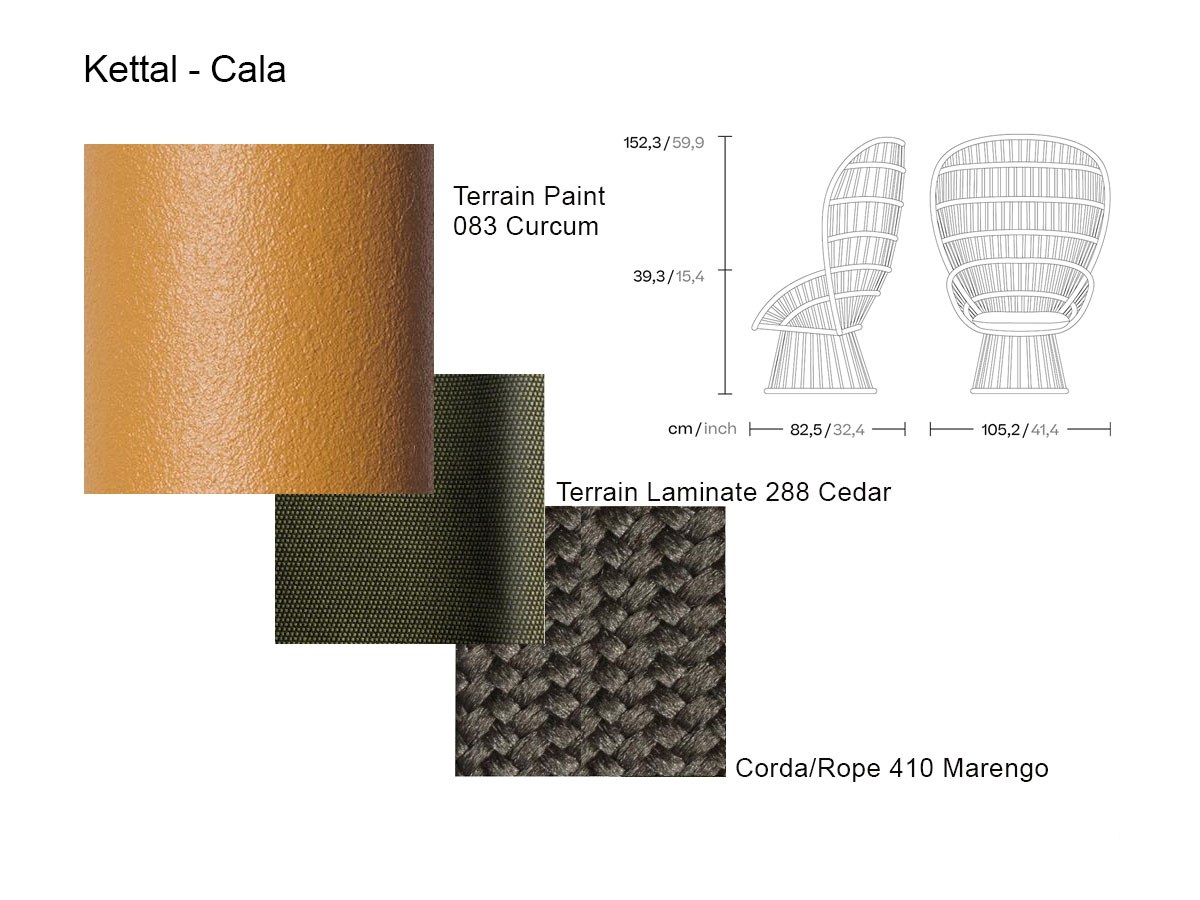 Kettal Cala Armchair Central Base Curcum Marengo Cedar